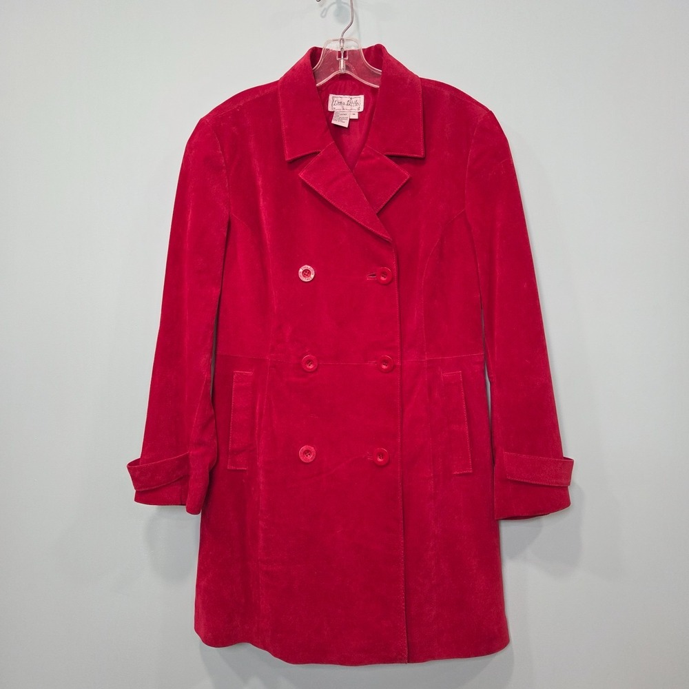 Live‎ a Little Women Red Leather Suede Long Jacket Mid Length Trench Coat Sz M